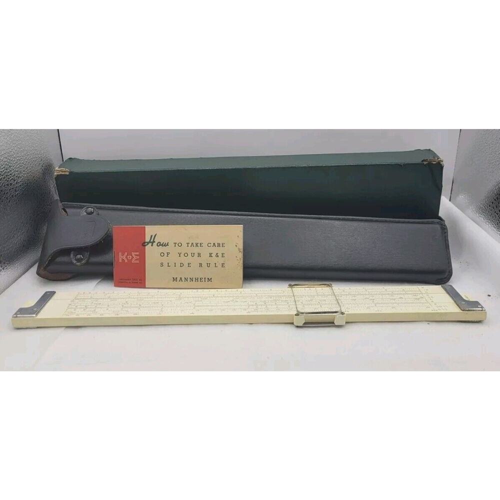 Vintage Sliderule Doric Keuffel & Esser Co. K+E N9081-3 Leather‎ Case Box Manual